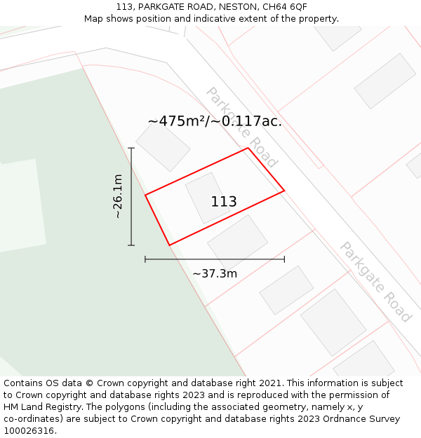 113, PARKGATE ROAD, NESTON, CH64 6QF: Plot and title map