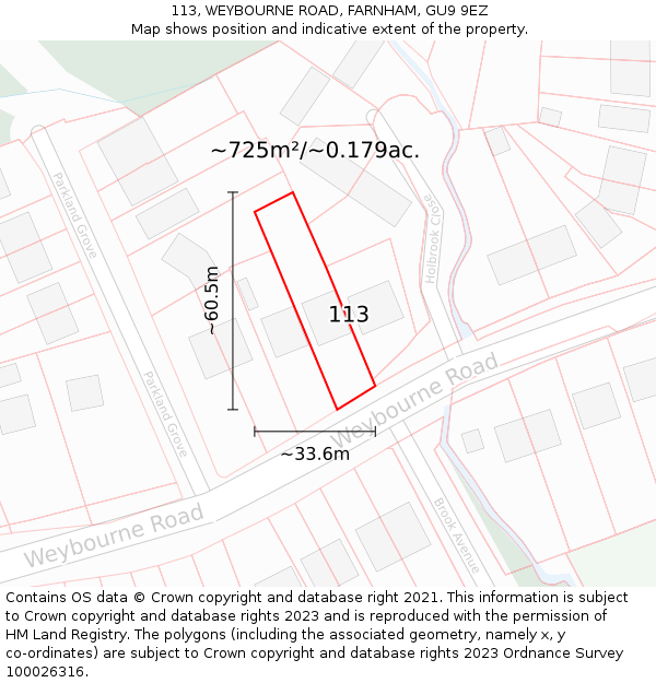 113, WEYBOURNE ROAD, FARNHAM, GU9 9EZ: Plot and title map