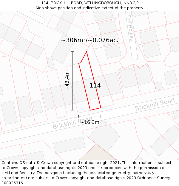 114, BRICKHILL ROAD, WELLINGBOROUGH, NN8 3JP: Plot and title map