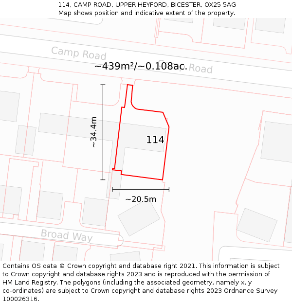 114, CAMP ROAD, UPPER HEYFORD, BICESTER, OX25 5AG: Plot and title map