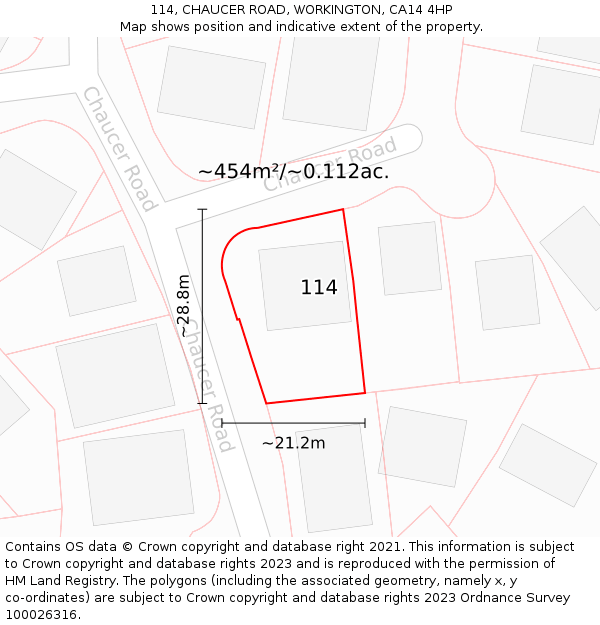 114, CHAUCER ROAD, WORKINGTON, CA14 4HP: Plot and title map