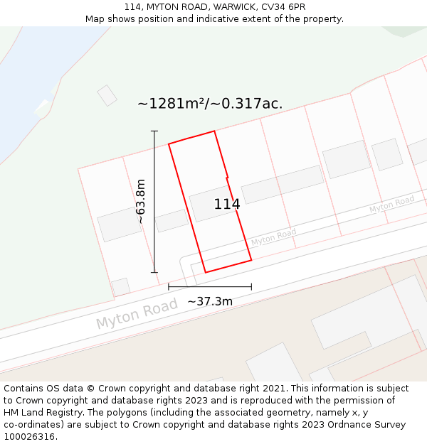 114, MYTON ROAD, WARWICK, CV34 6PR: Plot and title map