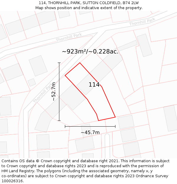 114, THORNHILL PARK, SUTTON COLDFIELD, B74 2LW: Plot and title map