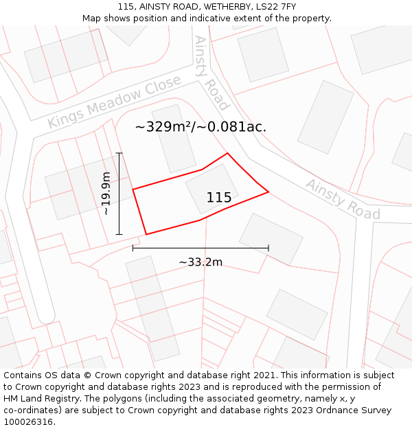 115, AINSTY ROAD, WETHERBY, LS22 7FY: Plot and title map