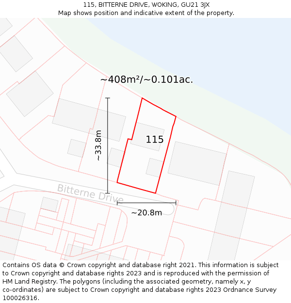 115, BITTERNE DRIVE, WOKING, GU21 3JX: Plot and title map