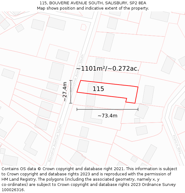 115, BOUVERIE AVENUE SOUTH, SALISBURY, SP2 8EA: Plot and title map