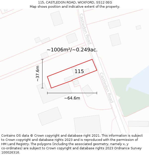 115, CASTLEDON ROAD, WICKFORD, SS12 0EG: Plot and title map