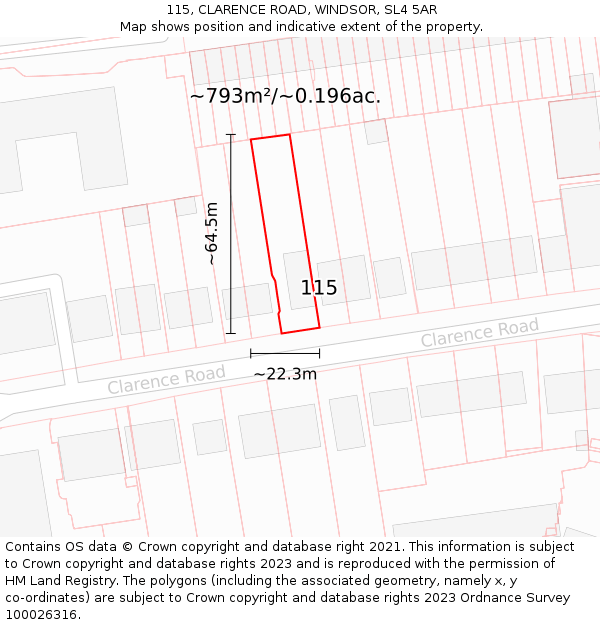 115, CLARENCE ROAD, WINDSOR, SL4 5AR: Plot and title map