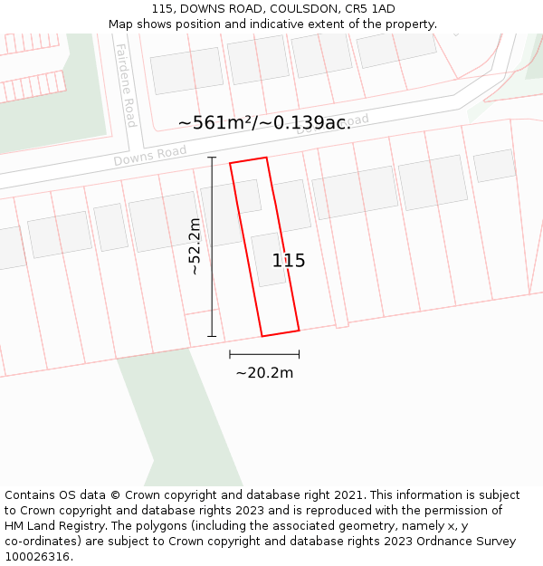 115, DOWNS ROAD, COULSDON, CR5 1AD: Plot and title map