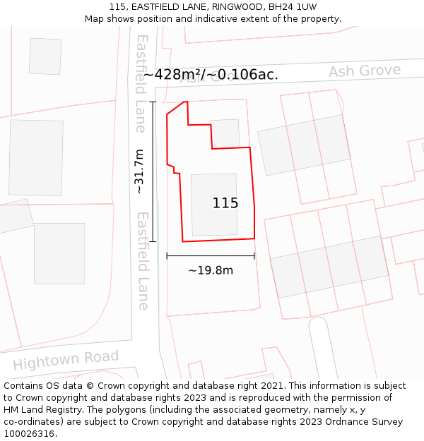 115, EASTFIELD LANE, RINGWOOD, BH24 1UW: Plot and title map