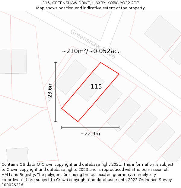 115, GREENSHAW DRIVE, HAXBY, YORK, YO32 2DB: Plot and title map