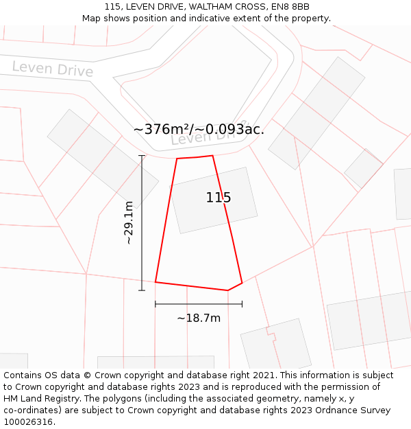 115, LEVEN DRIVE, WALTHAM CROSS, EN8 8BB: Plot and title map