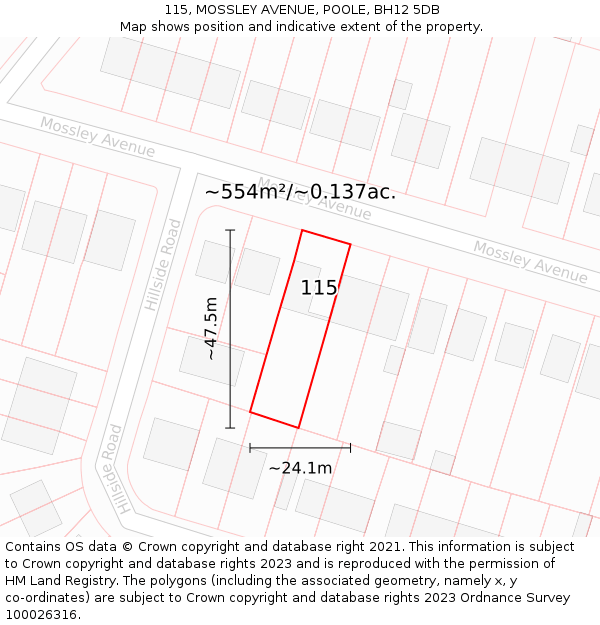 115, MOSSLEY AVENUE, POOLE, BH12 5DB: Plot and title map