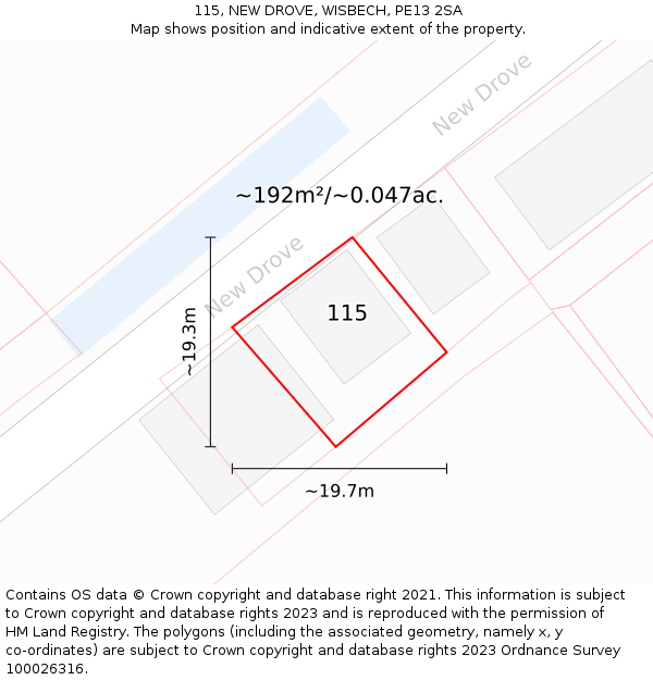 115, NEW DROVE, WISBECH, PE13 2SA: Plot and title map