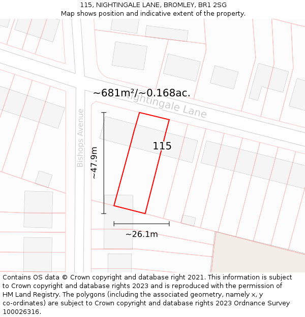115, NIGHTINGALE LANE, BROMLEY, BR1 2SG: Plot and title map
