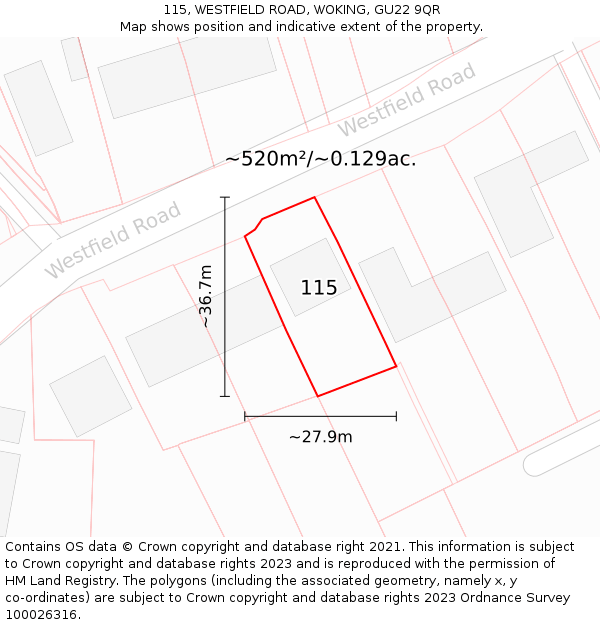 115, WESTFIELD ROAD, WOKING, GU22 9QR: Plot and title map