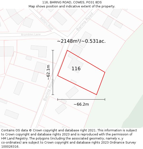 116, BARING ROAD, COWES, PO31 8DS: Plot and title map