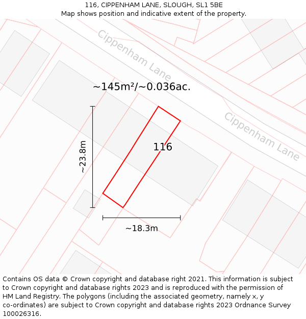 116, CIPPENHAM LANE, SLOUGH, SL1 5BE: Plot and title map