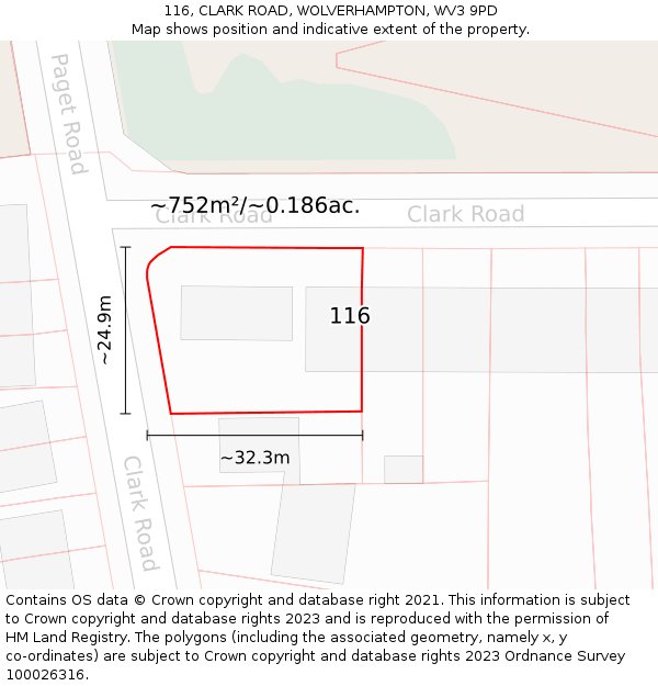 116, CLARK ROAD, WOLVERHAMPTON, WV3 9PD: Plot and title map