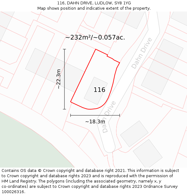 116, DAHN DRIVE, LUDLOW, SY8 1YG: Plot and title map