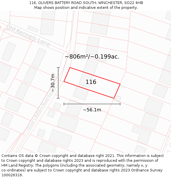 116, OLIVERS BATTERY ROAD SOUTH, WINCHESTER, SO22 4HB: Plot and title map