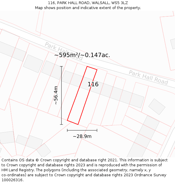 116, PARK HALL ROAD, WALSALL, WS5 3LZ: Plot and title map