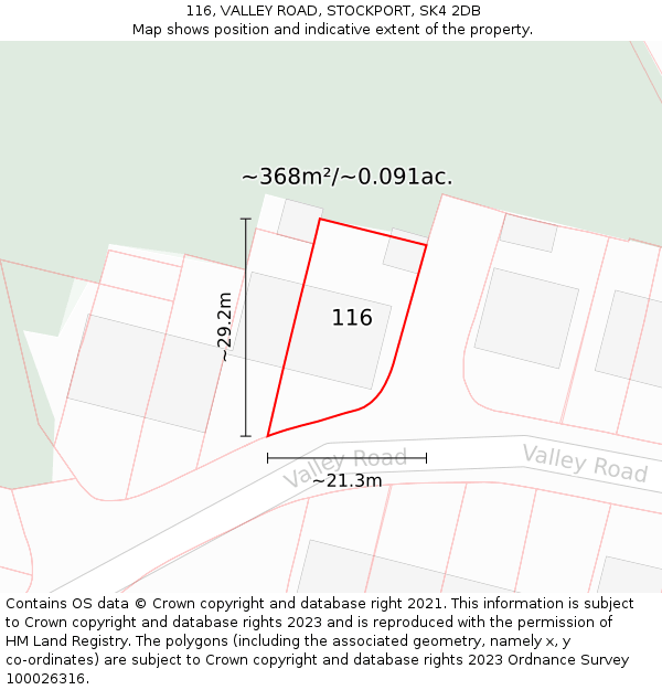 116, VALLEY ROAD, STOCKPORT, SK4 2DB: Plot and title map