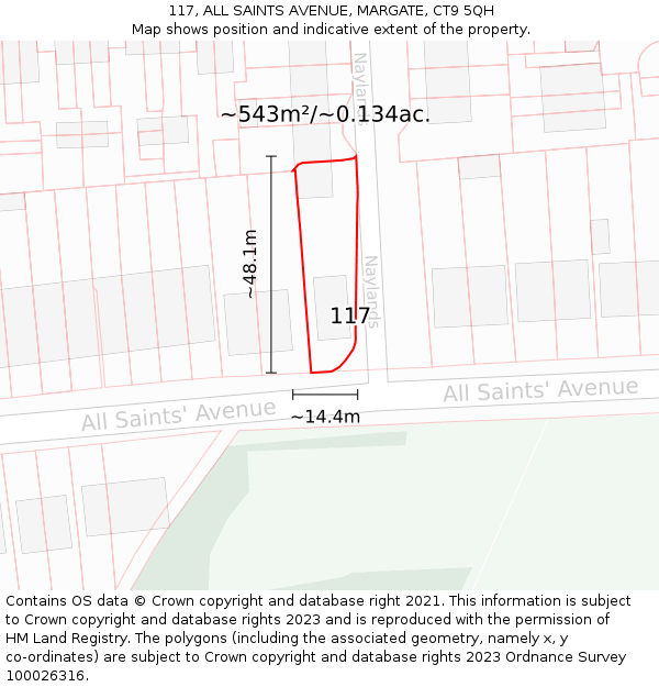 117, ALL SAINTS AVENUE, MARGATE, CT9 5QH: Plot and title map