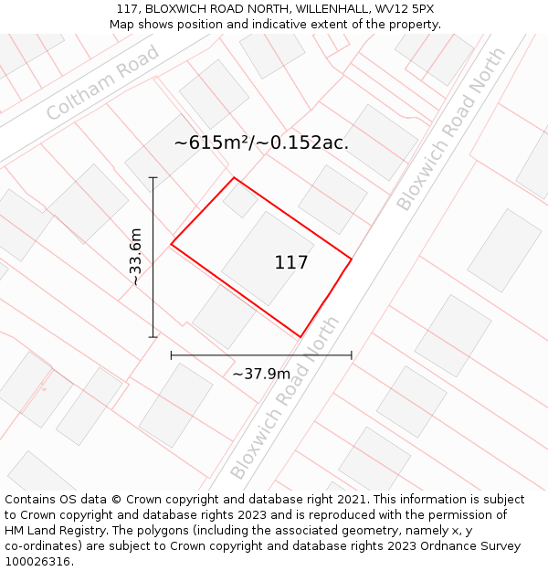 117, BLOXWICH ROAD NORTH, WILLENHALL, WV12 5PX: Plot and title map