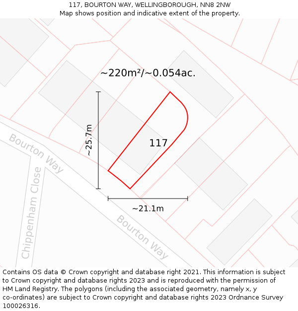 117, BOURTON WAY, WELLINGBOROUGH, NN8 2NW: Plot and title map