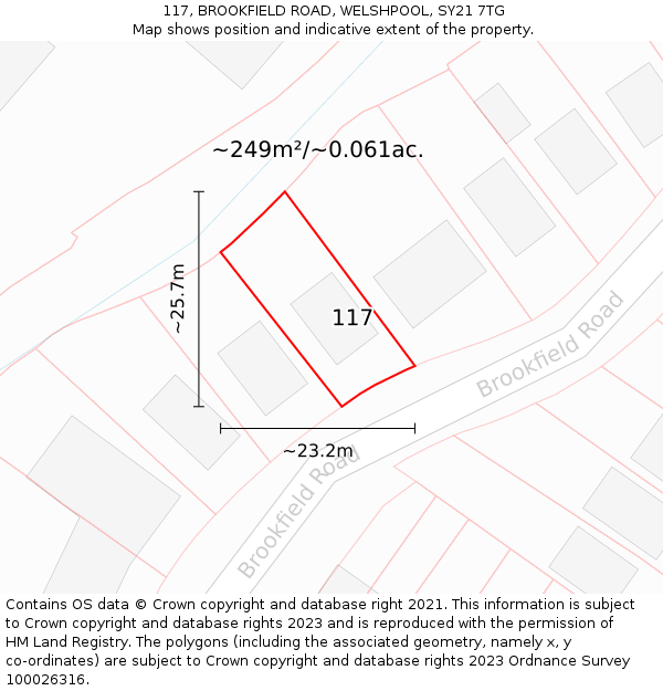 117, BROOKFIELD ROAD, WELSHPOOL, SY21 7TG: Plot and title map