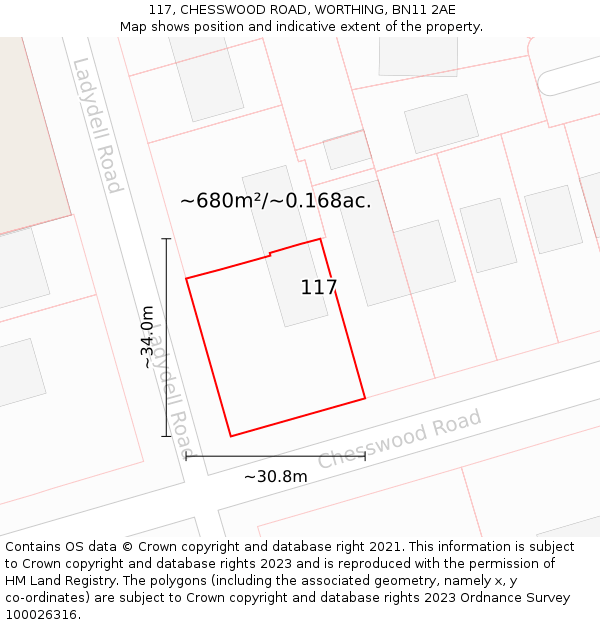 117, CHESSWOOD ROAD, WORTHING, BN11 2AE: Plot and title map
