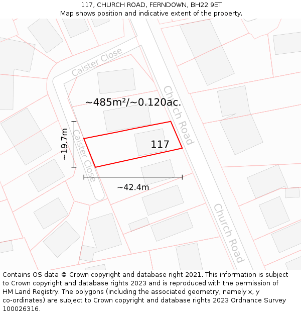 117, CHURCH ROAD, FERNDOWN, BH22 9ET: Plot and title map