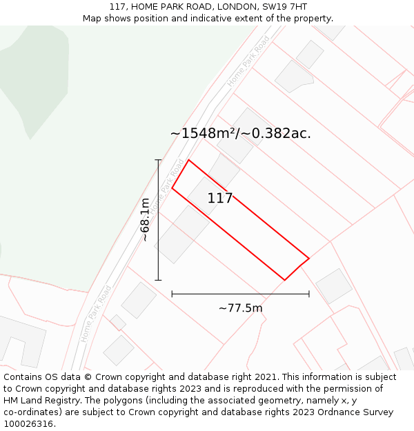 117, HOME PARK ROAD, LONDON, SW19 7HT: Plot and title map