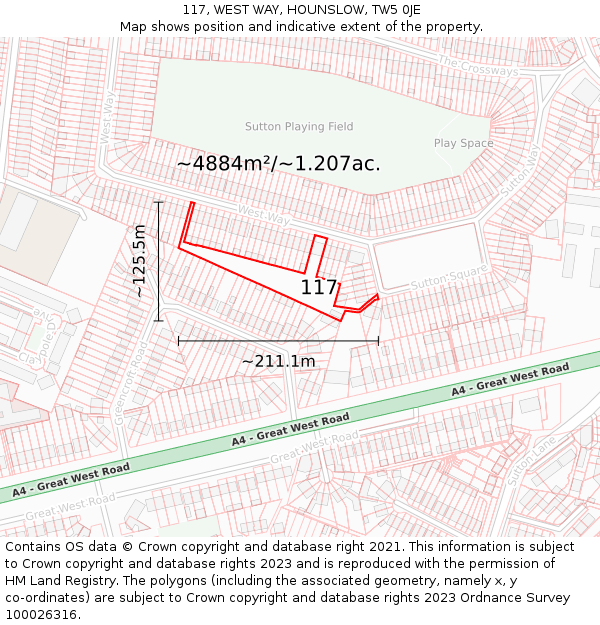 117, WEST WAY, HOUNSLOW, TW5 0JE: Plot and title map