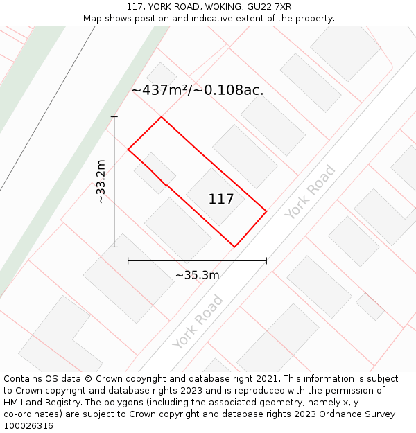 117, YORK ROAD, WOKING, GU22 7XR: Plot and title map