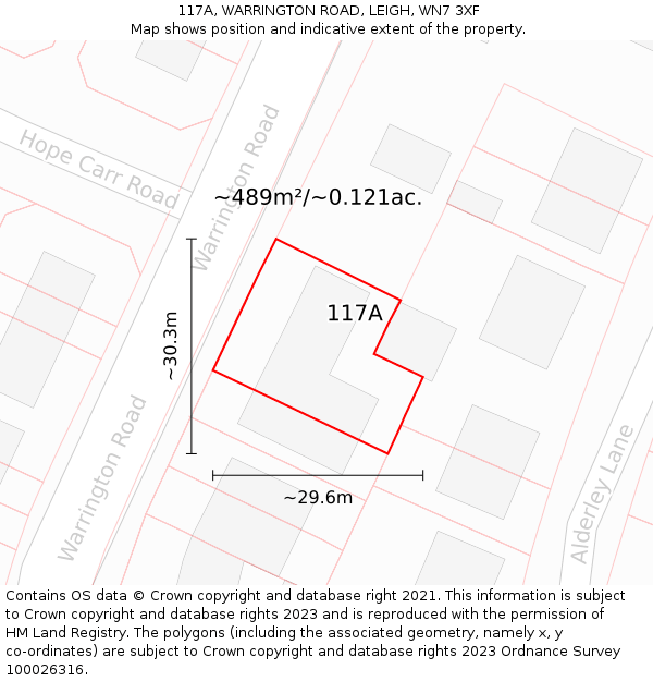 117A, WARRINGTON ROAD, LEIGH, WN7 3XF: Plot and title map