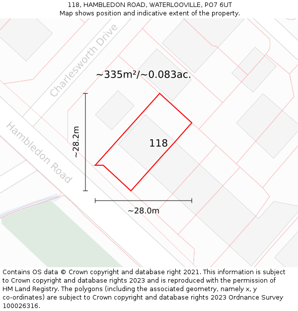 118, HAMBLEDON ROAD, WATERLOOVILLE, PO7 6UT: Plot and title map