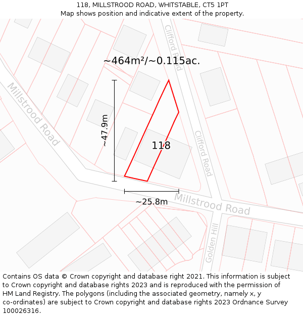118, MILLSTROOD ROAD, WHITSTABLE, CT5 1PT: Plot and title map