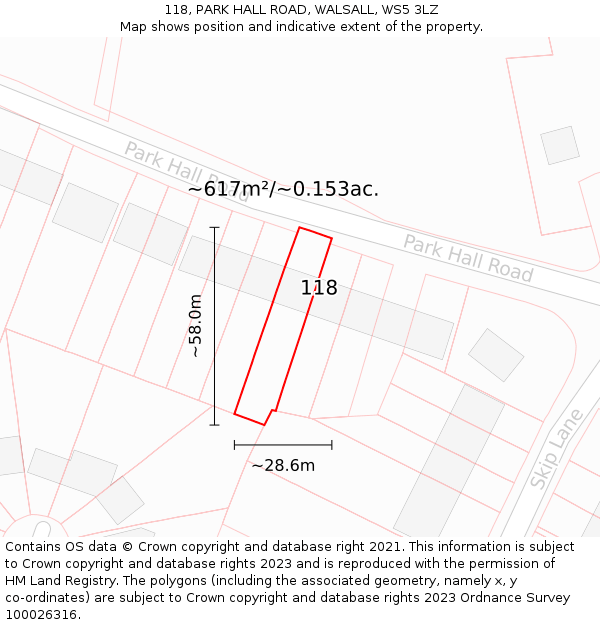 118, PARK HALL ROAD, WALSALL, WS5 3LZ: Plot and title map