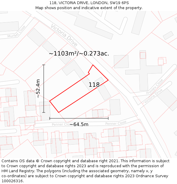 118, VICTORIA DRIVE, LONDON, SW19 6PS: Plot and title map