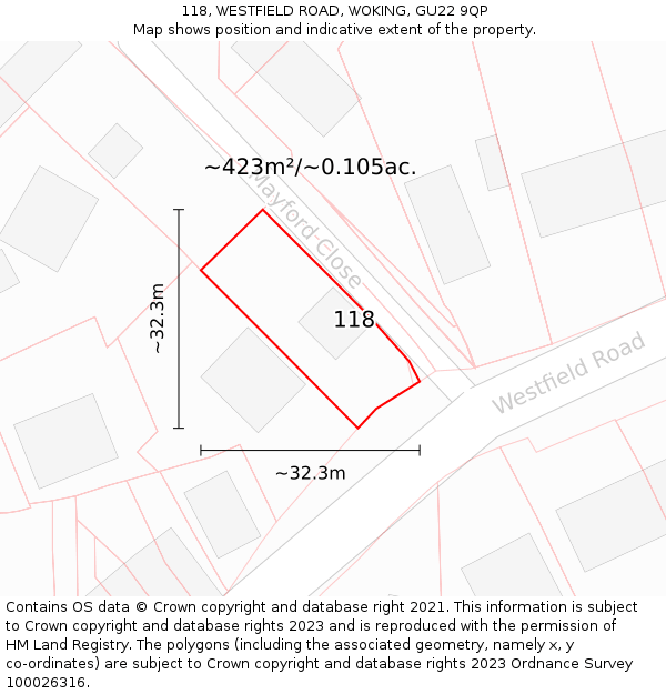 118, WESTFIELD ROAD, WOKING, GU22 9QP: Plot and title map