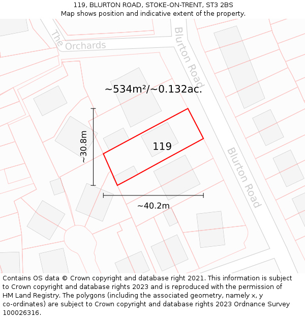 119, BLURTON ROAD, STOKE-ON-TRENT, ST3 2BS: Plot and title map
