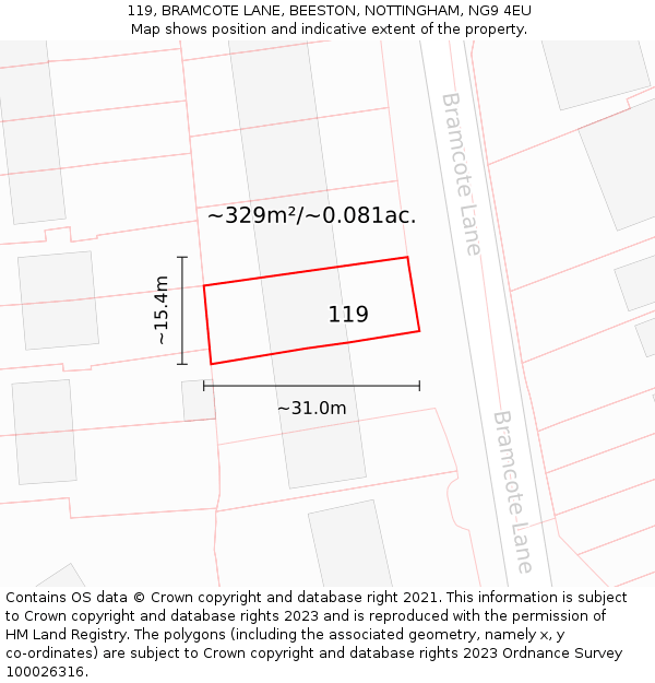 119, BRAMCOTE LANE, BEESTON, NOTTINGHAM, NG9 4EU: Plot and title map