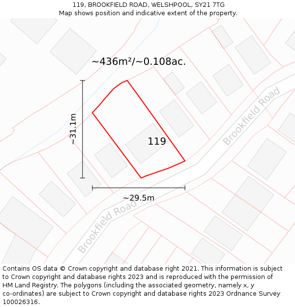 119, BROOKFIELD ROAD, WELSHPOOL, SY21 7TG: Plot and title map