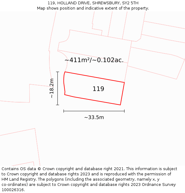 119, HOLLAND DRIVE, SHREWSBURY, SY2 5TH: Plot and title map