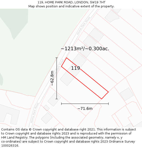 119, HOME PARK ROAD, LONDON, SW19 7HT: Plot and title map