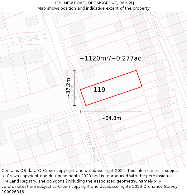 119, NEW ROAD, BROMSGROVE, B60 2LJ: Plot and title map