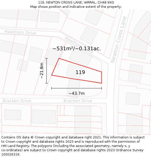 119, NEWTON CROSS LANE, WIRRAL, CH48 9XG: Plot and title map