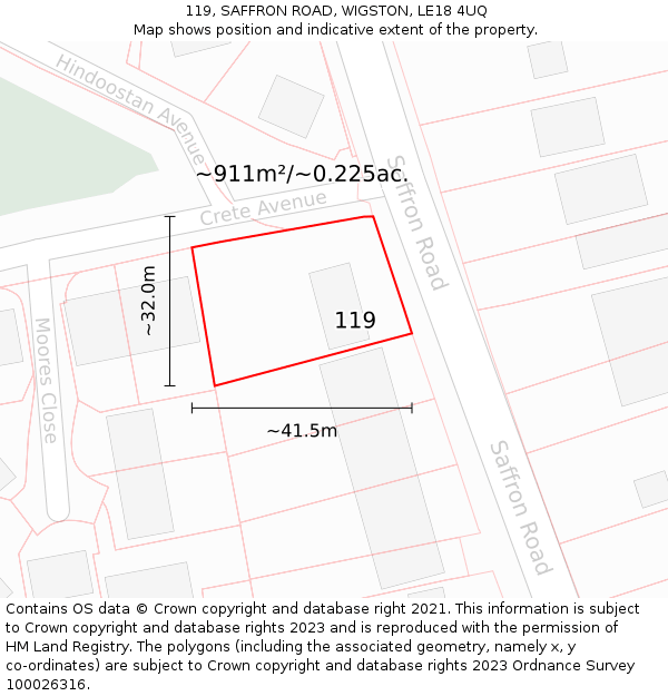 119, SAFFRON ROAD, WIGSTON, LE18 4UQ: Plot and title map